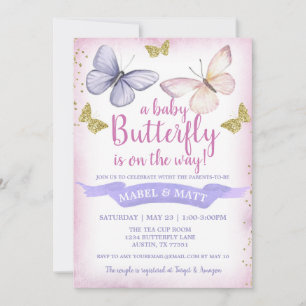 Butterfly Girl Babydusche Einladung Pink Lila