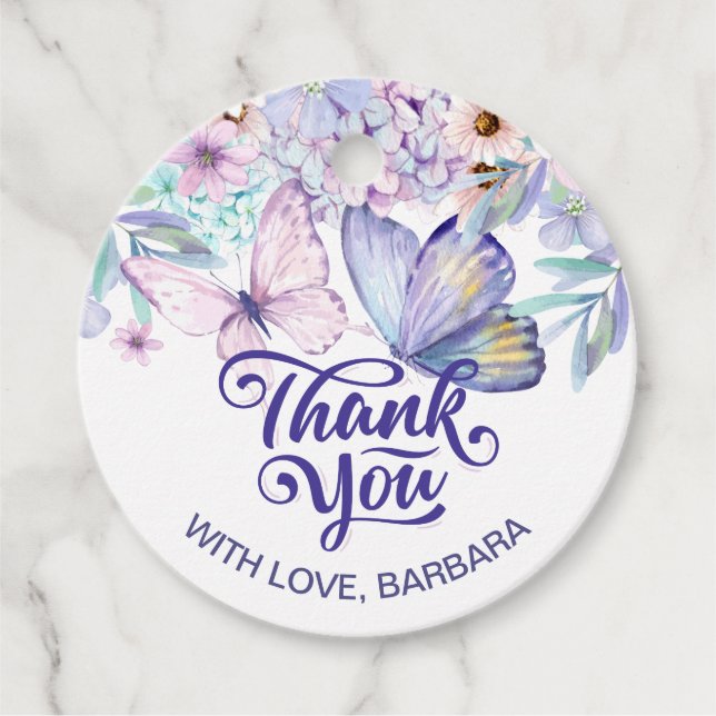 Butterfly Girl Birthday Blush Floral Geschenkanhänger (Vorderseite)