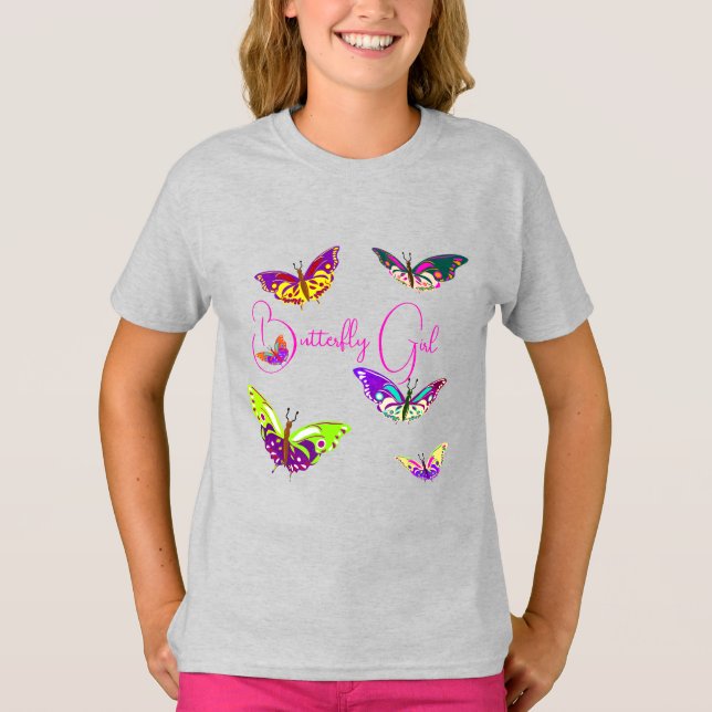 Butterfly Girl - farbenfrohe Schmetterlinge T-Shirt (Vorderseite)
