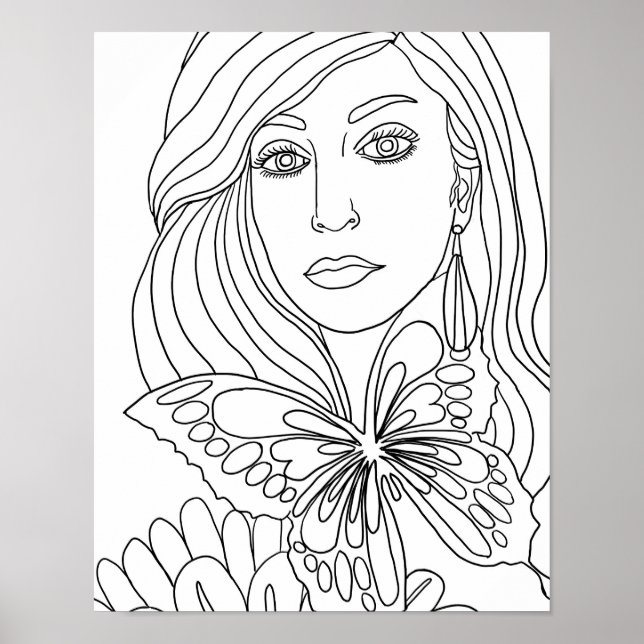 Butterfly-Girl-Frauen sehen sich der Farbseite geg Poster (Vorne)