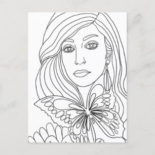 Butterfly-Girl-Frauen sehen sich der Farbseite geg Postkarte