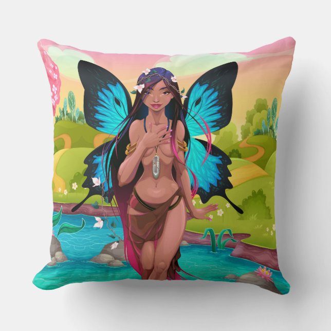 Butterfly Girl Throw Kissen (Vorderseite)