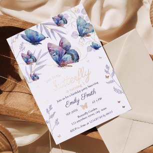 Butterfly Girl's 1. Geburtstag Folieneinladung