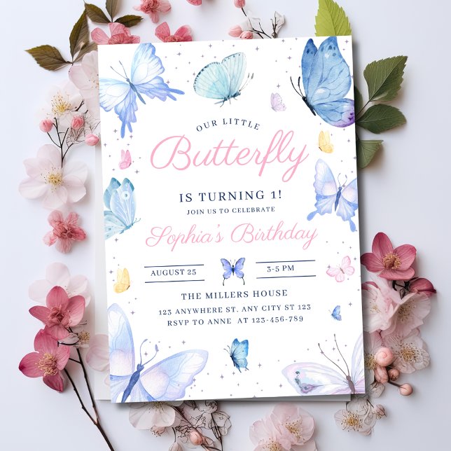 Butterfly Girls zum Geburtstag einladen, Lila Butt Einladung (Von Creator hochgeladen)