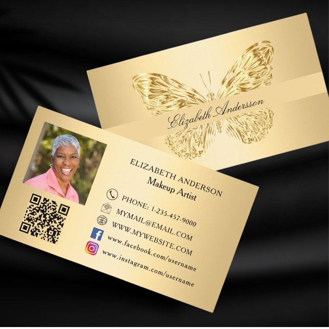 Butterfly Gold QR Foto Social Media Visitenkarte (Von Creator hochgeladen)