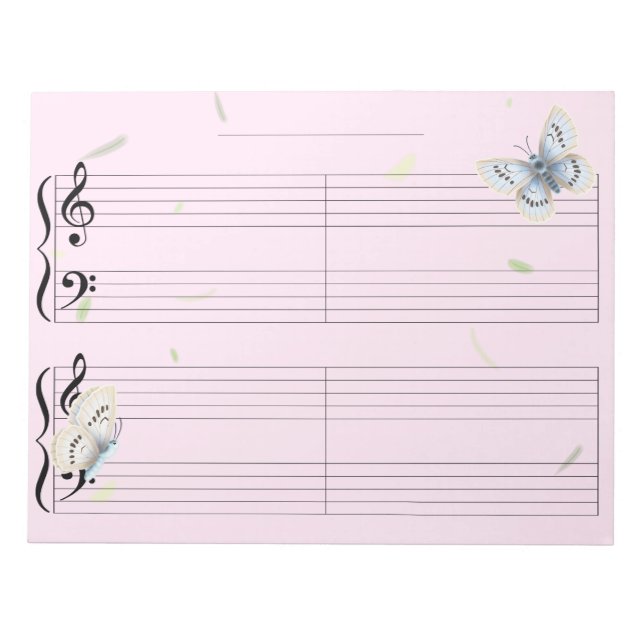 Butterfly Grand Staff Extra Wide Rule Kids Music Notizblock (Vorderseite)