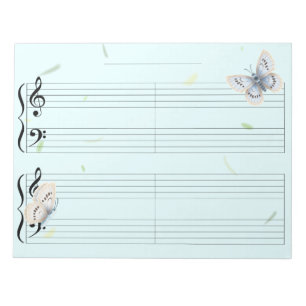 Butterfly Grand Staff Extra Wide Rule Kids Music Notizblock