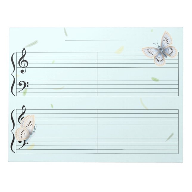 Butterfly Grand Staff Extra Wide Rule Kids Music Notizblock (Vorderseite)