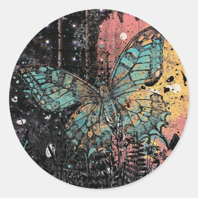 Butterfly Grunge Runder Aufkleber (Vorderseite)