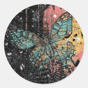 Butterfly Grunge Runder Aufkleber