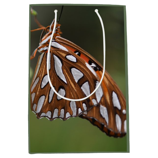 Butterfly Gulf Fritillary Passion Orange Green Mittlere Geschenktüte (Vorderseite)