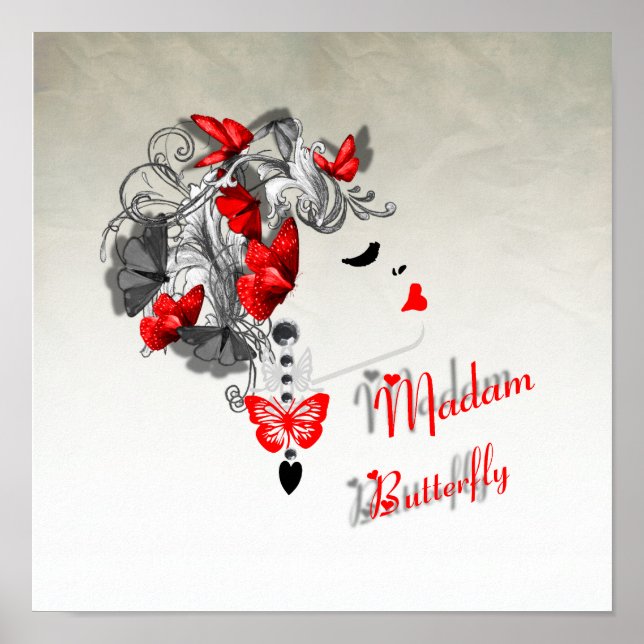 Butterfly Hair Fashion Design Red Black Poster (Vorne)