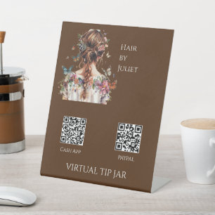 Butterfly Hair QR Code Virtual Tip Jar Tabletop Sockelschild
