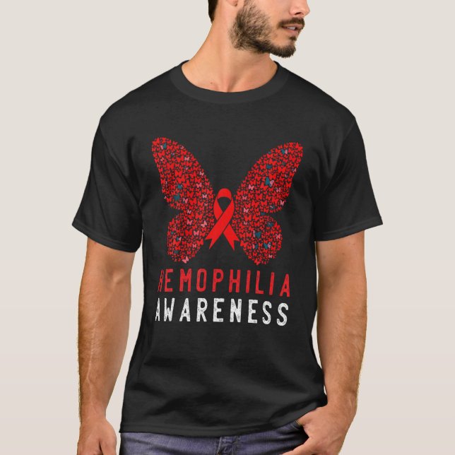 Butterfly Hämophilie Aufklärung Monat Red Ribbon S T-Shirt (Vorderseite)