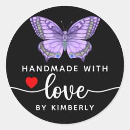 Butterfly Handmade mit Liebe Black Runder Aufkleber