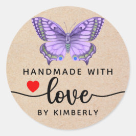Butterfly Handmade mit Liebe Runder Aufkleber