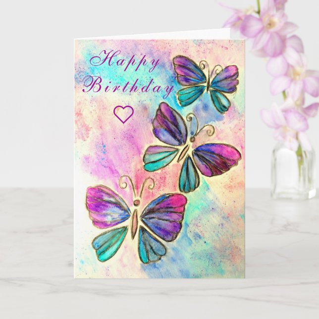 Butterfly Happy Birthday Card Schmetterlinge flieg Karte (Orchidee)