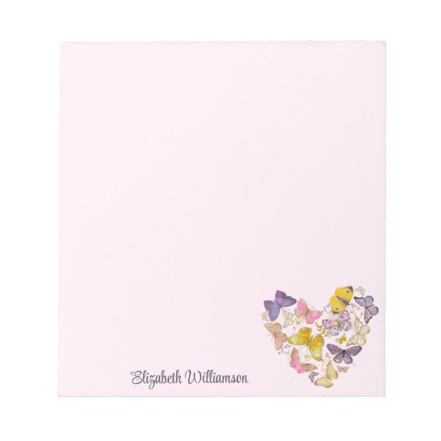 Butterfly Heart Feminine Pastine Pink Name Notizblock (Vorderseite)