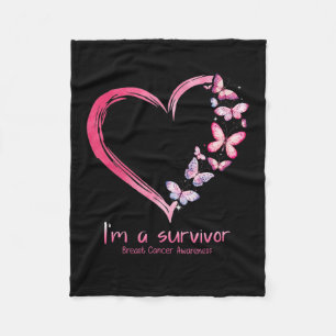 Butterfly Heart I'm A Survivor Breast Cancer Aware Fleecedecke