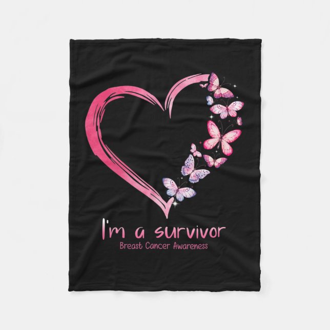 Butterfly Heart I'm A Survivor Breast Cancer Aware Fleecedecke (Vorderseite)