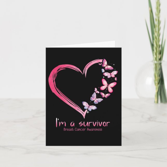 Butterfly Heart I'm A Survivor Breast Cancer Aware Karte (Vorderseite)