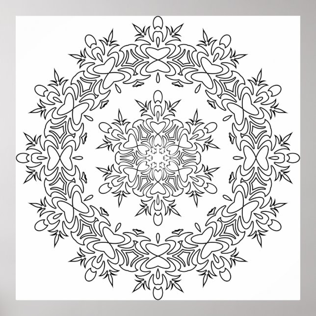 Butterfly Heart Mandala with Flowing Flourishes Poster (Vorne)