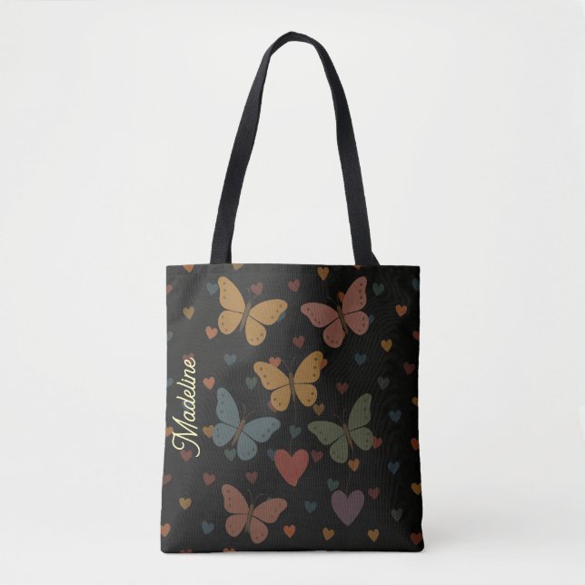 Butterfly Hearts Custom Name Tasche (Vorderseite)