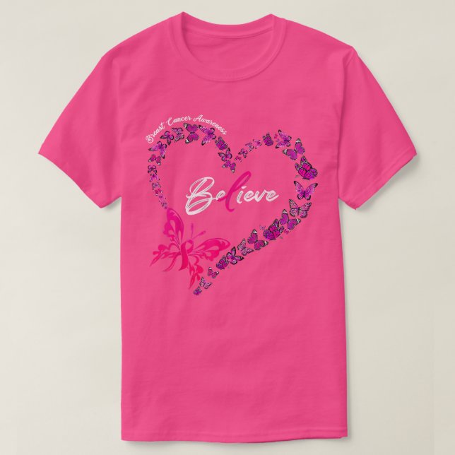 Butterfly Herz Beleive rosa Ribbon Brustkrebs T-Shirt (Design vorne)
