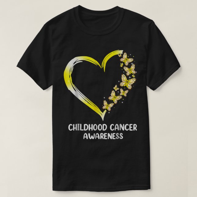 Butterfly Herz Gold Ribbon Kinderkrebs-Aware T-Shirt (Design vorne)