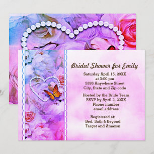 Butterfly Herz Pearls Pink Floral Brautparty Einladung