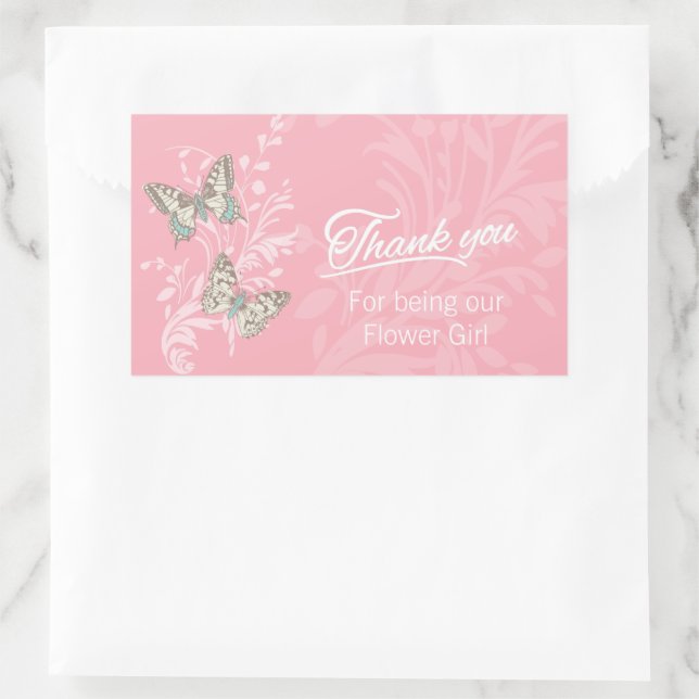 Butterfly Hochzeit Blume danke dir pink Rechteckiger Aufkleber (Tasche)