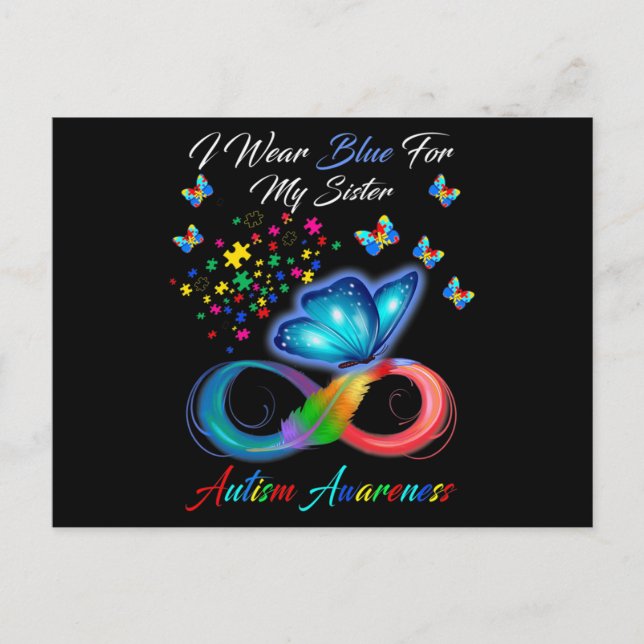 Butterfly I Wear Blue For My Sister Autism Awarene Postkarte (Vorderseite)