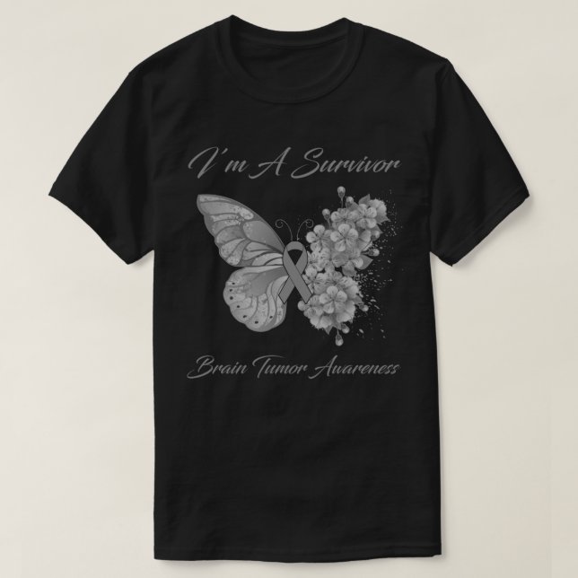 Butterfly Ich bin ein Überlebender Hirntumorbewuss T-Shirt (Design vorne)