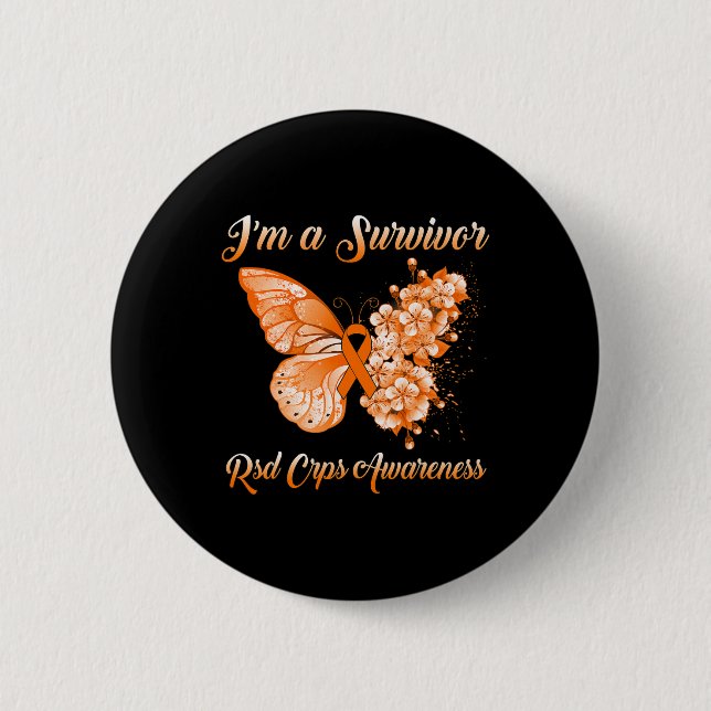 Butterfly Ich bin ein Überlebender Rsd Crps Bewuss Button (Vorderseite)