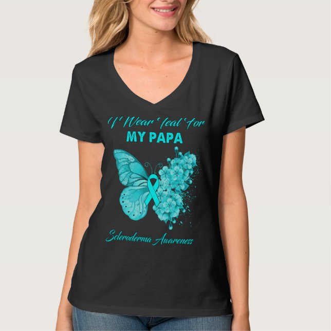 Butterfly Ich trage Aquamarin für meine Papa Scler T-Shirt (Vorderseite)