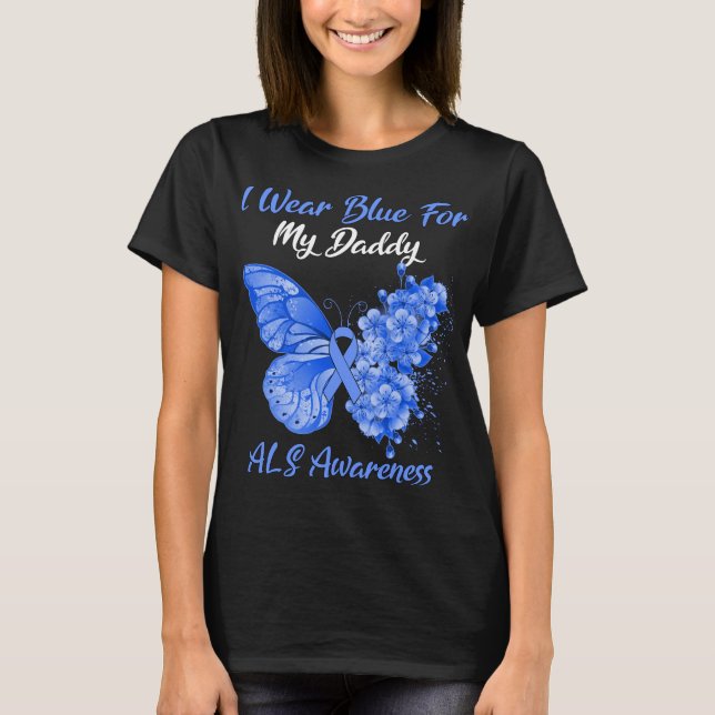 Butterfly Ich trage Blau für meinen Daddy ALS Awar T-Shirt (Vorderseite)