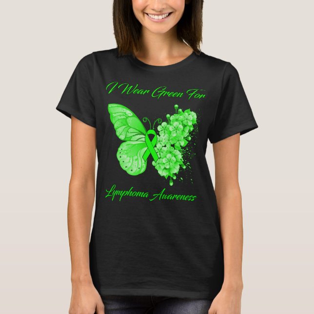 Butterfly Ich trage Grün für das Lymphomen Bewusst T-Shirt (Vorderseite)