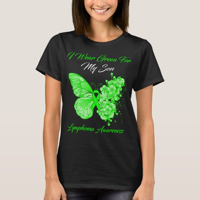 Butterfly Ich trage Grün für mein Son-Lymphom T-Shirt (Vorderseite)