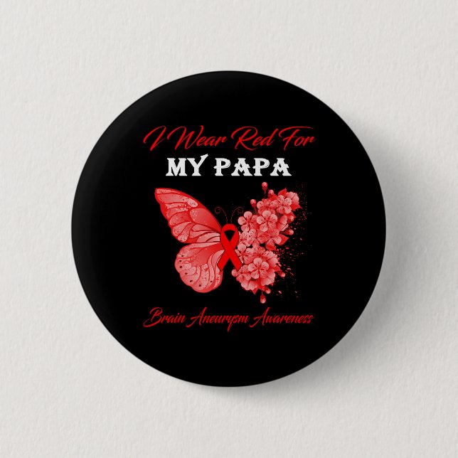 Butterfly Ich trage Rot für mein Papa-Gehirn Aneur Button (Vorderseite)