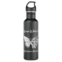 Butterfly Ich trage Weiß für Lungenkrebs Edelstahlflasche