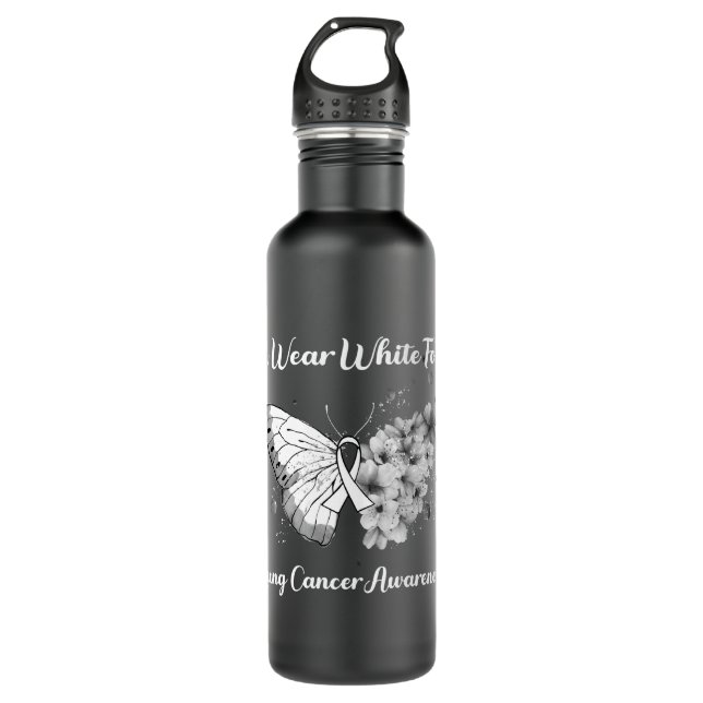 Butterfly Ich trage Weiß für Lungenkrebs Edelstahlflasche (Vorderseite)