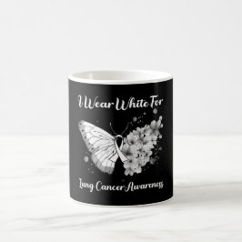Butterfly Ich trage Weiß für Lungenkrebs Kaffeetasse