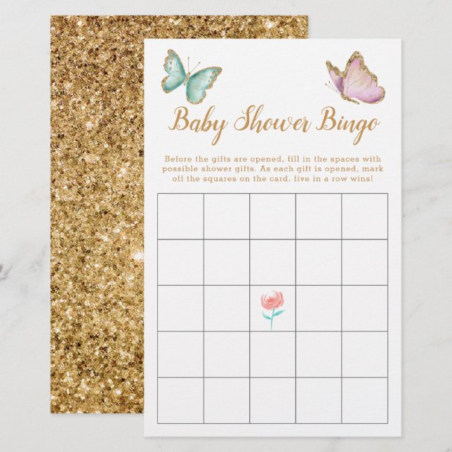 Butterfly Imitate Gold Baby Dusche Bingo Spiel (Vorne/Hinten)