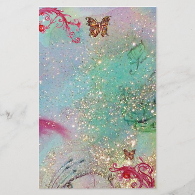 BUTTERFLY IN GLITZERN 2, blau rosa Briefpapier (Vorderseite)