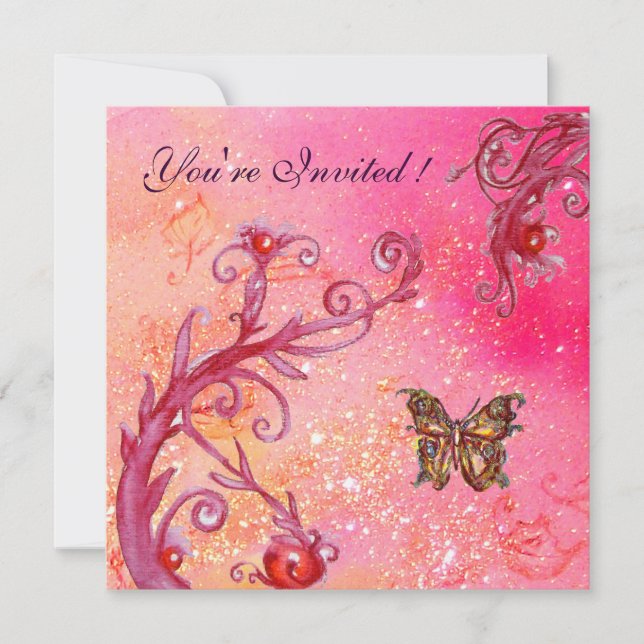 BUTTERFLY IN GLITZERN Elegante Pink Wedding Party Einladung (Vorderseite)