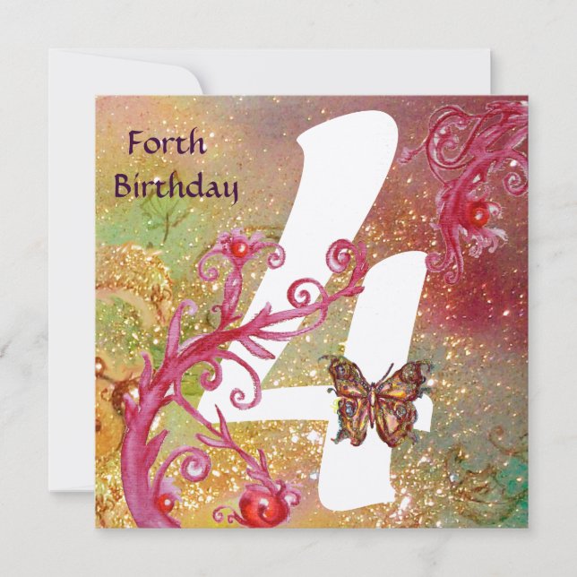BUTTERFLY IN GLITZERN Forth Birthday Party Gold Einladung (Vorderseite)