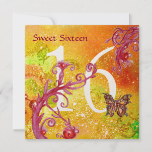 BUTTERFLY IN GOLD GLITZERN SWEET16 Geburtstagspart Einladung