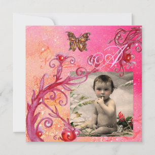 BUTTERFLY IN PINK, BABY GIRL SHOWER Foto-Vorlage Einladung