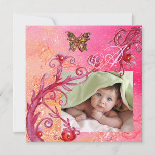 BUTTERFLY IN PINK, BABY GIRL SHOWER Foto-Vorlage Einladung