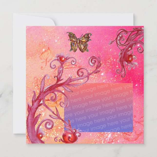 BUTTERFLY IN PINK GLITZERN Hochzeitsfotovorlage Einladung (Vorderseite)